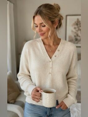 LOFT Women's Cream V-Neck Sweater